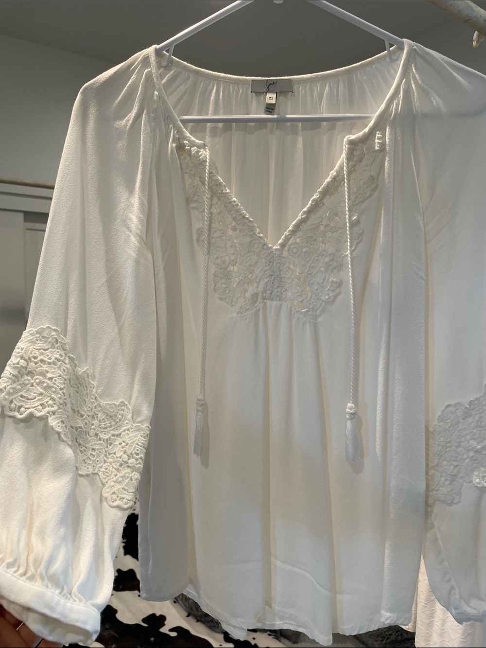 Joie Cream Boho Lace Peasant Blouse
